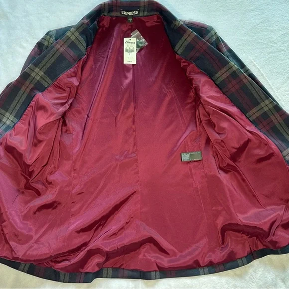 Express NWT Silk Lined Plaid Blazer in Red, Black, Gray Dark Academia Size 6 - Picture 4 of 8